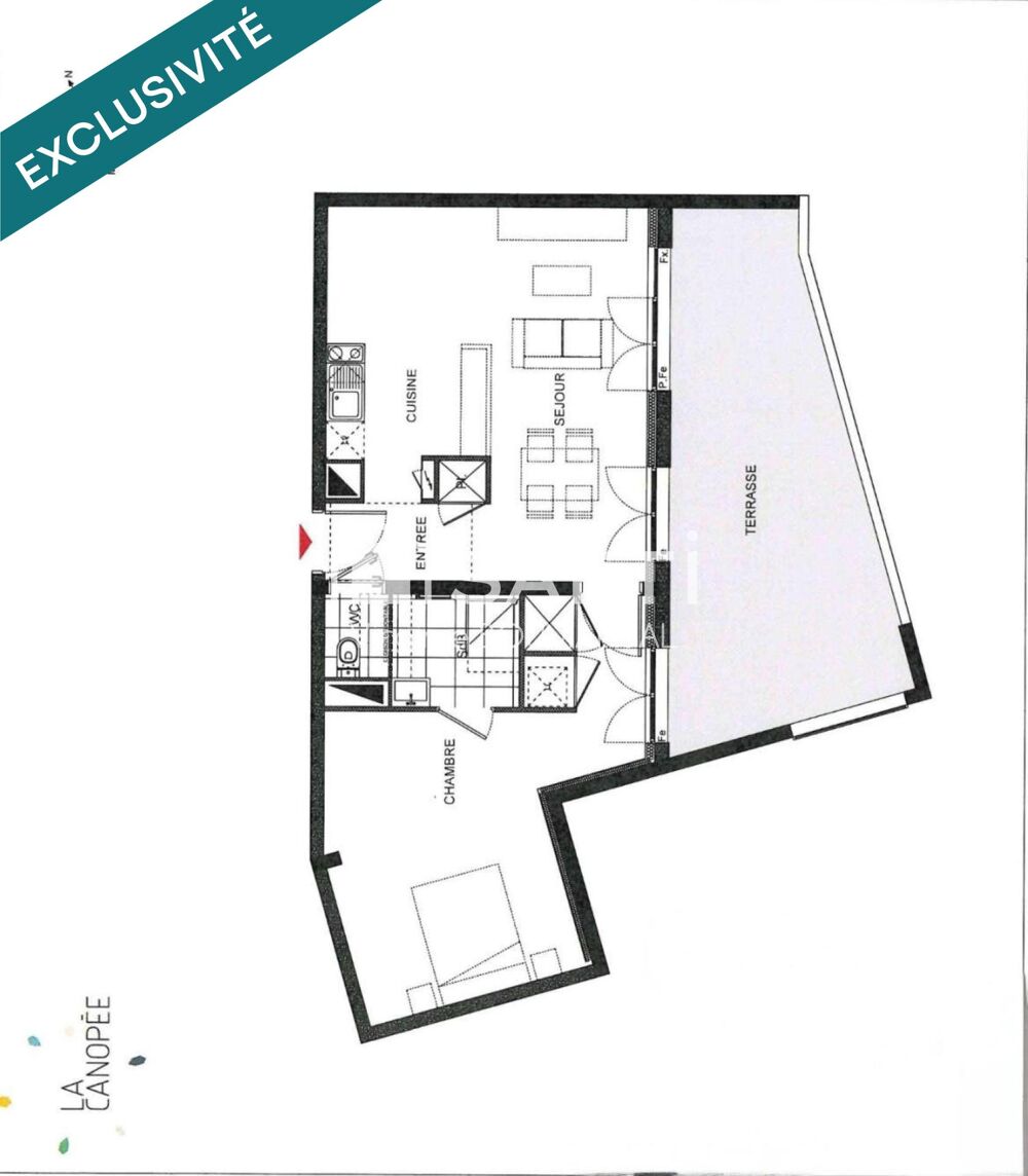 Résidence la canopee appartement de 54 M2, 1 chambre avec grande terrasse couverte de 23 m2