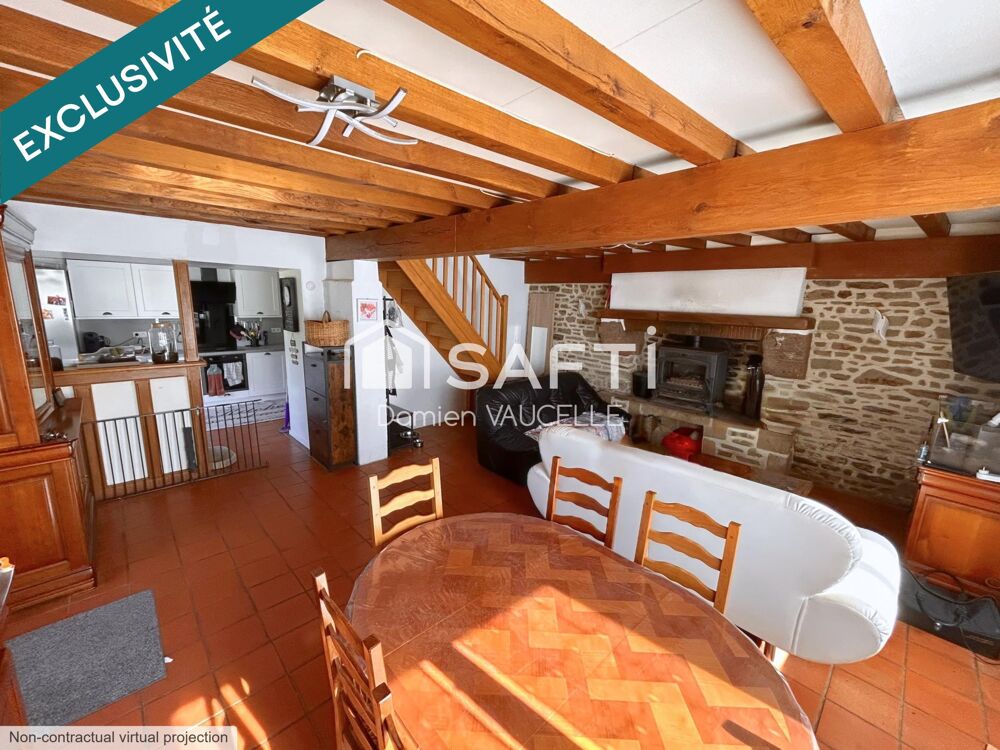 Exclusivité : maison de bourg meublée en pierre, 90 m², au calme, près de létang de pêche.
