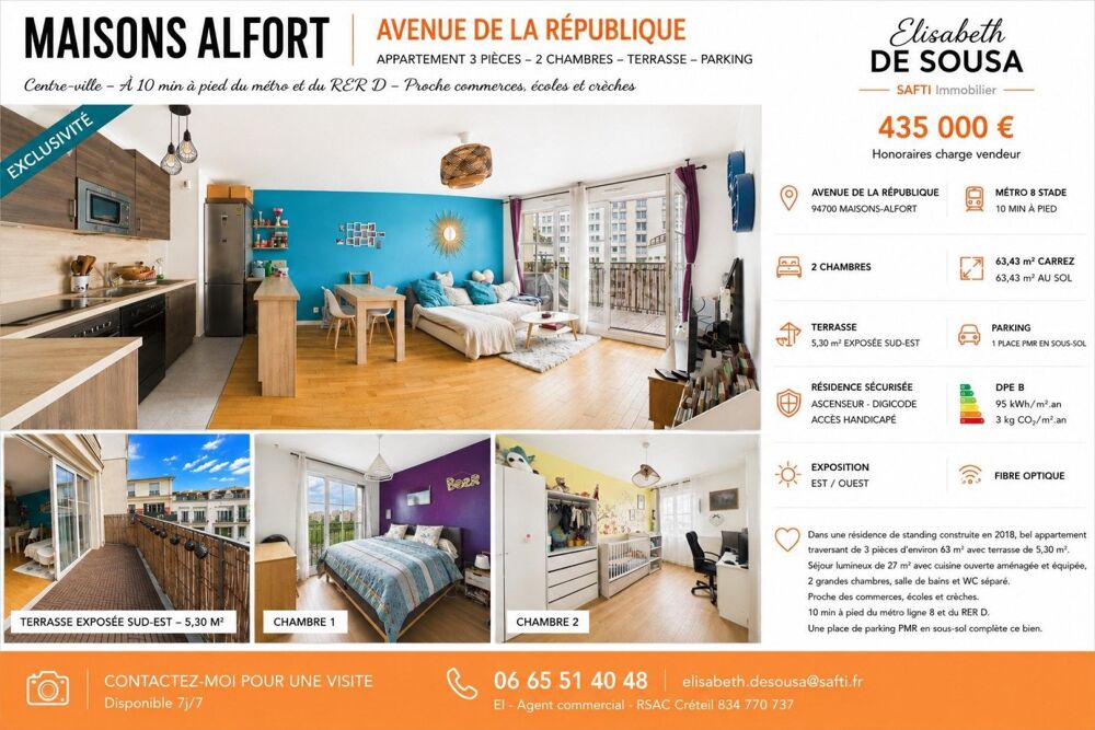 Vente Appartement Lumière, terrasse de 5,30 m2 résidence de standing Maisons-alfort