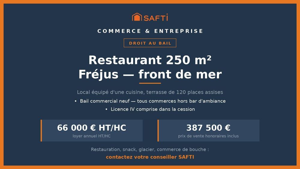   Droit au bail restaurant - front de mer Fréjus 