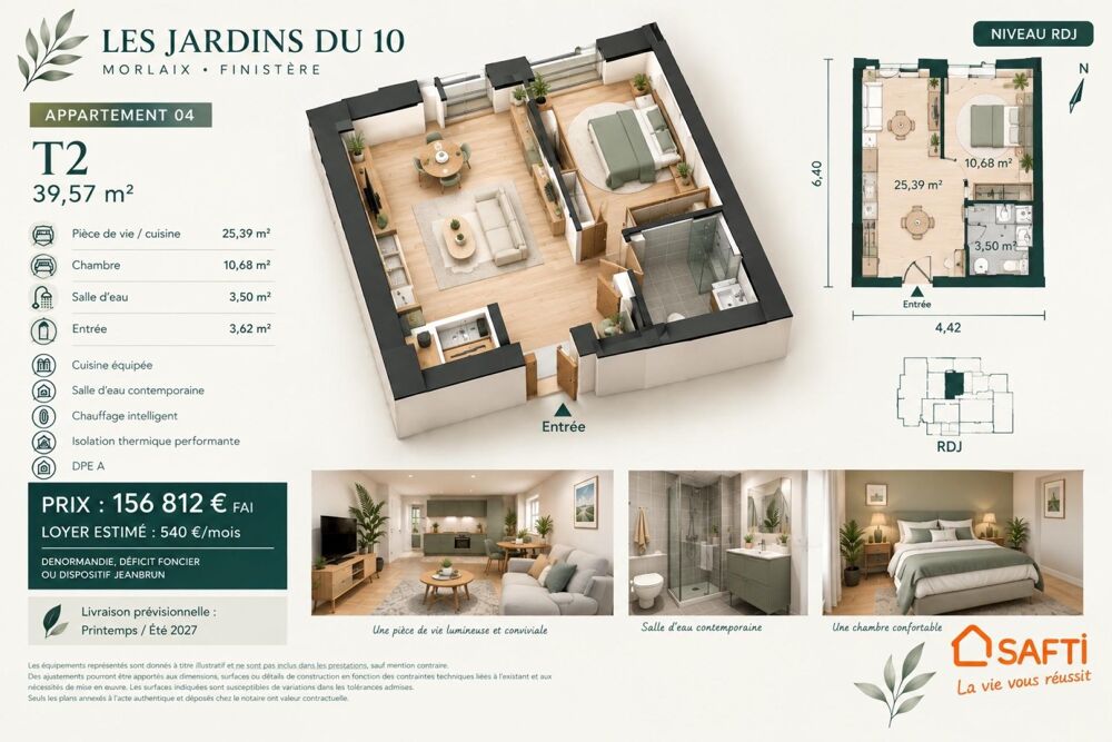 Studio neuf de 40 m2 / Morlaix / avenir et jardins