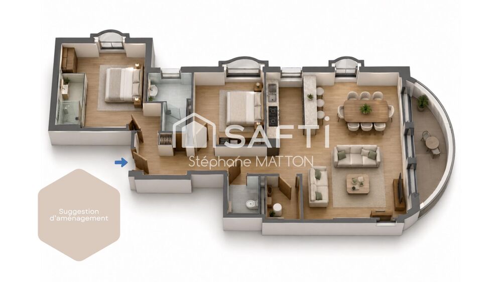 Appartement T3 totalement rénové avec terrasse