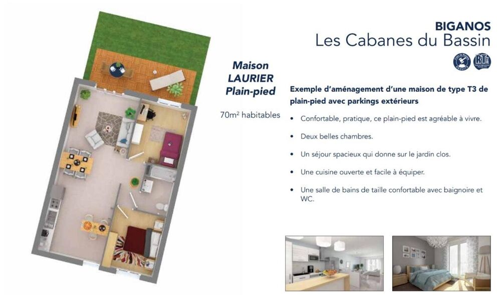 maison T3 avec parkings et jardin
