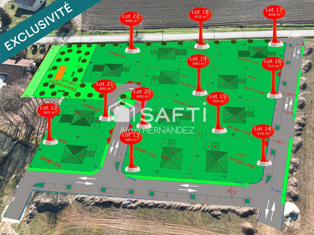 Vente Terrain CAZÈRES – TERRAIN VIABILISÉ 815 m² – VUE PYRÉNÉES Cazeres