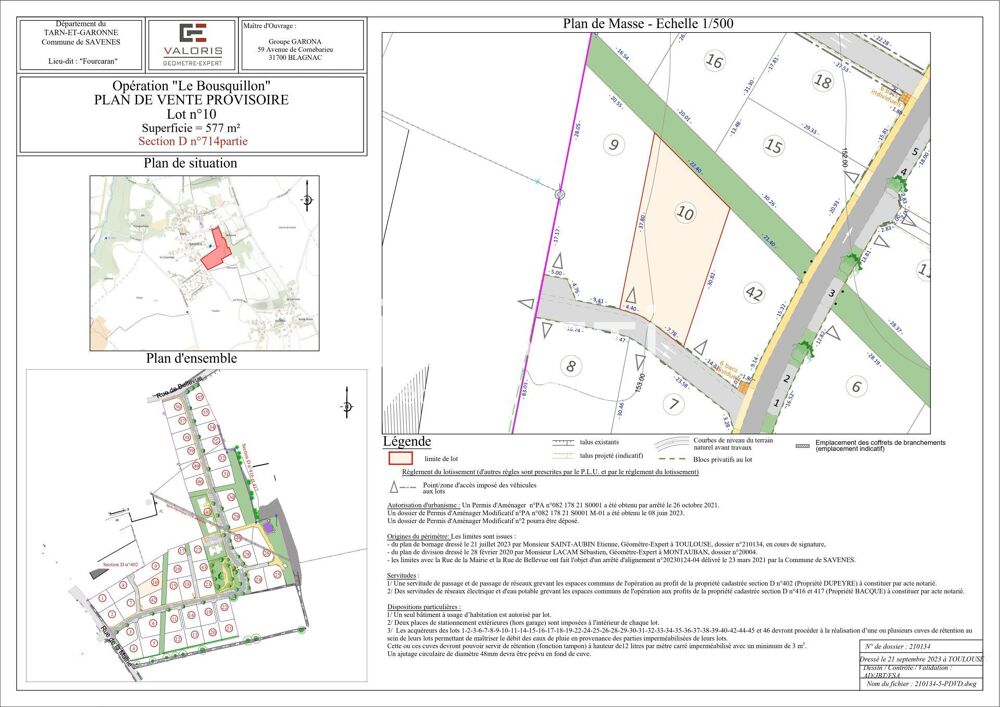 Vente Terrain Terrain à bâtir de 577m² viabilisé, borné, en lotissement. Savenes
