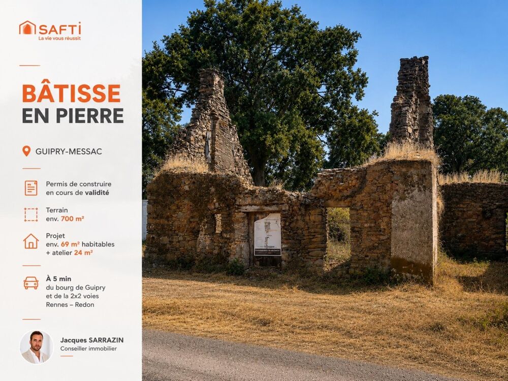 Bâtisse en pierre à rénover avec permis de construire