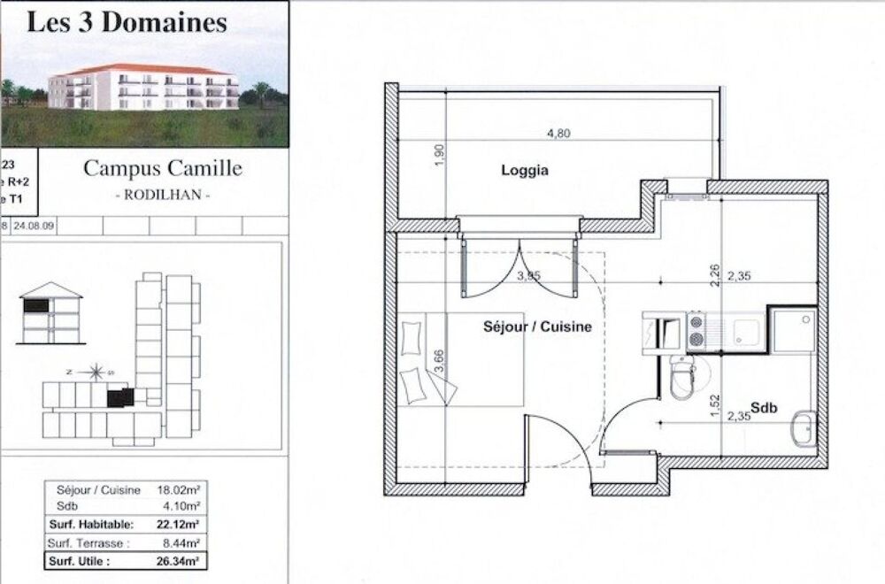 Vente Appartement Investissement sécurisé – Studio vendu loué avec parking Rodilhan