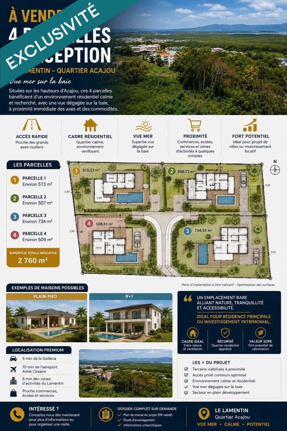 Vente Terrain Parcelles viabilisées avec vue dégagée Le lamentin