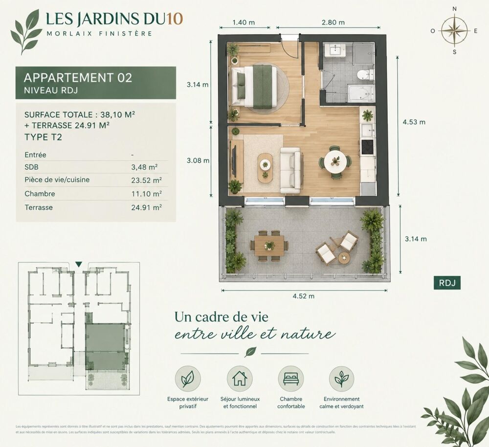 Appartement neuf de 39 m2 avec terrasse de 25 m2