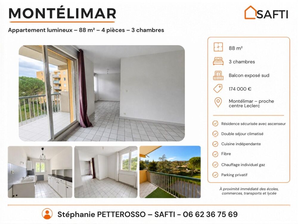 Vente Appartement Un appartement familial lumineux, avec ascenseur, balcon et parking, à deux pas de toutes les commodités Montelimar