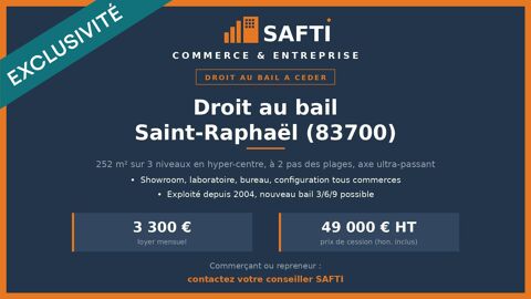Droit au bail 252 m&sup2; en cœur de Saint-Rapha&euml;l 49000 83700 Saint-raphael