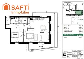  Appartement  vendre 3 pices 68 m