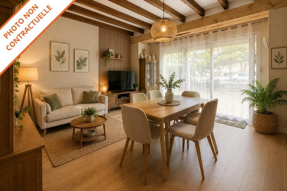 Idéalement située à 2 pas des commodités : maison entièrement de plain pied avec 2 chambres, jardin, grand garage et abris de j
