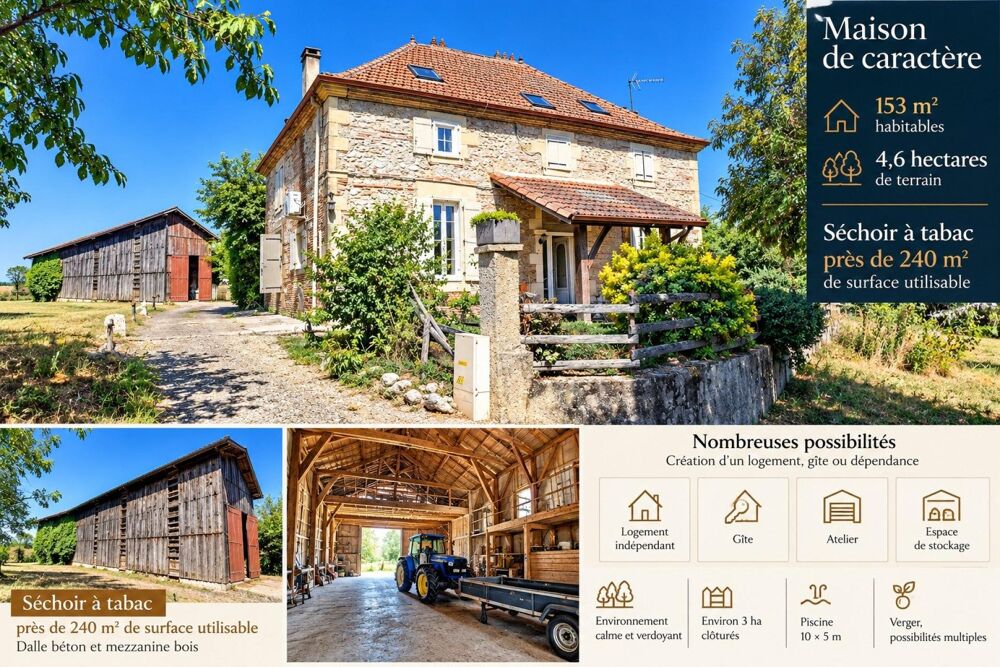 Maison en pierre  153 m²  4,58 ha  Piscine Dépendances