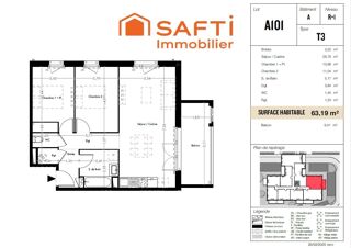  Appartement  vendre 3 pices 63 m