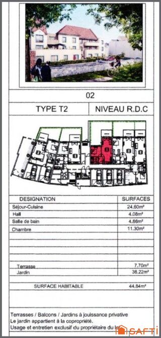  Appartement  vendre 2 pices 45 m