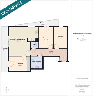  Appartement � vendre 4 pi�ces 74 m�