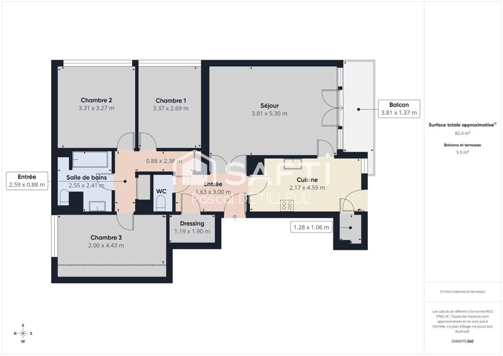 GARCHES - Buzenval appartement 4 pièces 83m2  Sans vis à vis