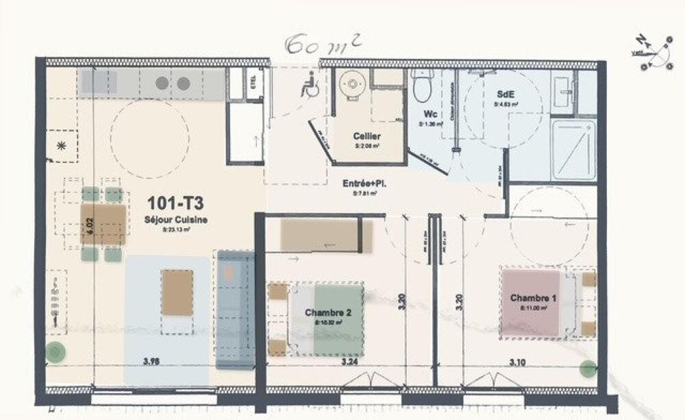 LA FRANQUI, PROCHE LEUCATE, T3 EN R+1, DANS RESIDENCE DE STANDING ET LIEU PRIVILEGIE, EXTERIEURS,STATIONNEMENTS