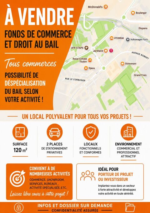La Garde, cession de fonds de commerce et droit au bail 48000 83130 La garde
