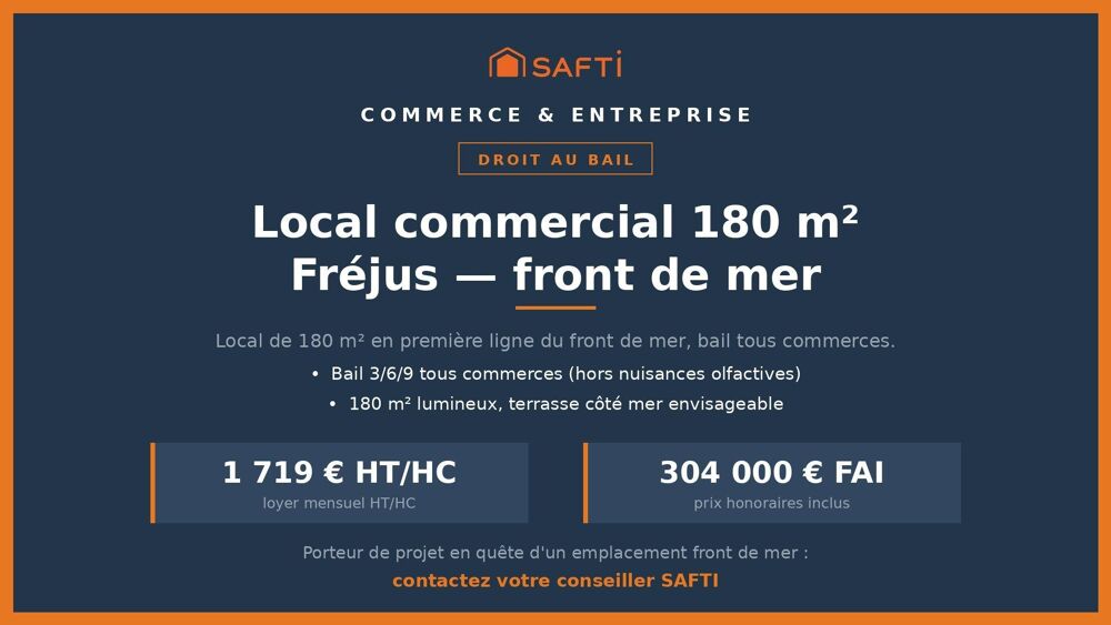   Droit au bail 180 m², front de mer Fréjus 
