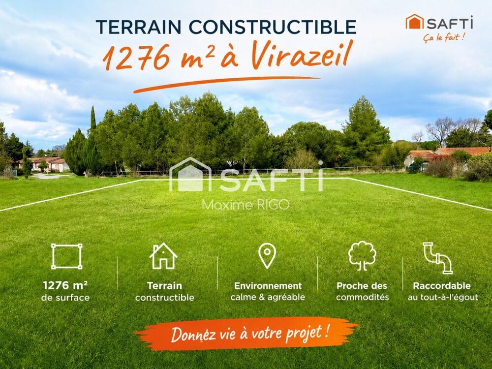 Vente Terrain Terrain constructible 1276 m2 à Virazeil Virazeil