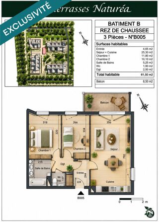  Appartement à vendre 3 pièces 62 m²