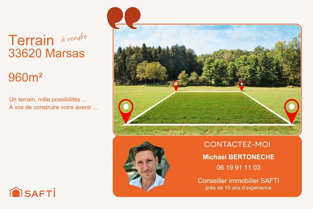 Vente Terrain Terrain constructible 960?m² – Libre constructeur, proche Saint André de Cubzac Saint-andre-de-cubzac