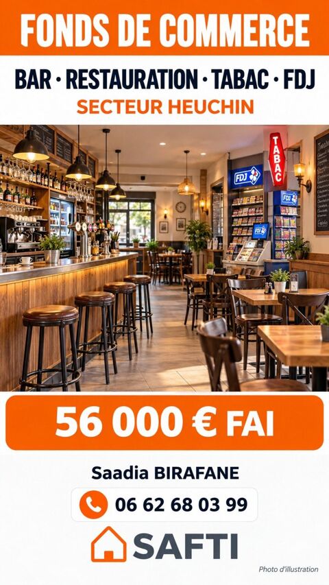 Fonds de commerce bar / restauration / tabac / FDJ 55000 62134 Heuchin