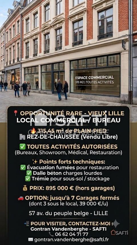 Lille - Vieux-Lille : Local d'exception 315 m&sup2; plain-pied (Toutes activit&eacute;s) 895000 59800 Lille