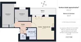  Appartement � vendre 3 pi�ces 63 m�