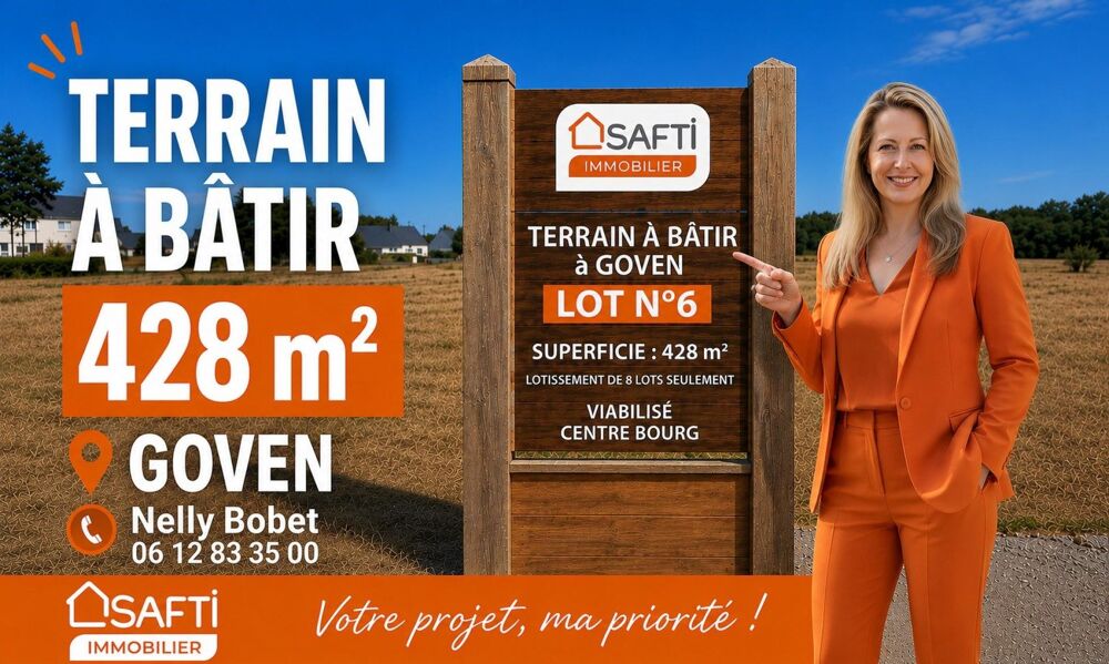 Vente Terrain Terrain à bâtir de 428 m² – Viabilisé & Libre de constructeur – Dans un mini-lotissement, sans mitoyenneté ! Goven