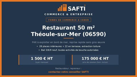 Restaurant pr&ecirc;t &agrave; exploiter &agrave; Th&eacute;oule-sur-Mer 175000 06590 Theoule-sur-mer