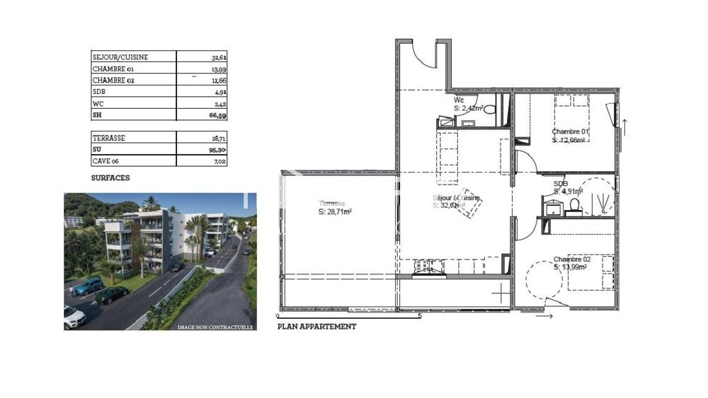 Vente Appartement Appartement T3 , 95.30 m² de surface utile, cave et place de parking Le marin