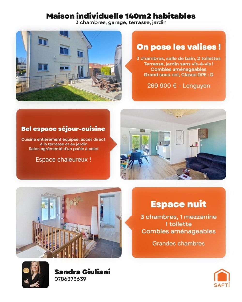 Maison individuelle de 140m2 avec 4 chambres, jardin, terrasse et garage !
