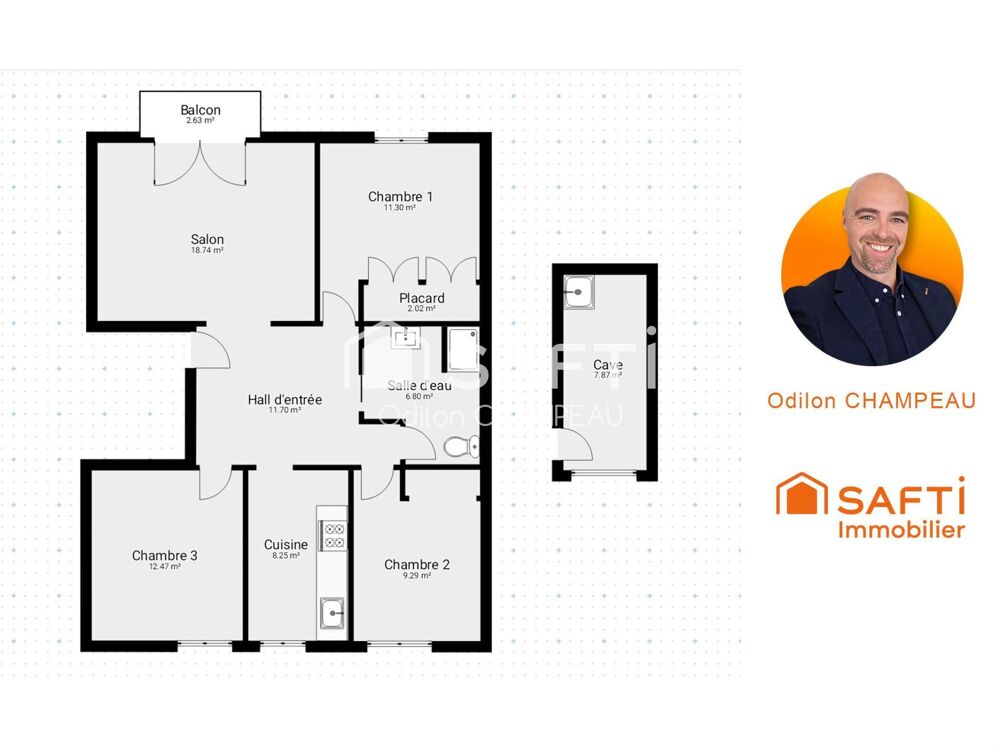 Appartement 4 pièces  74 m²  parking + cave