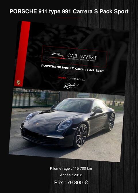 Porsche 911 Type 991 BT PDK carrera pack SPORT 2012 occasion La Baule-Escoublac 44500