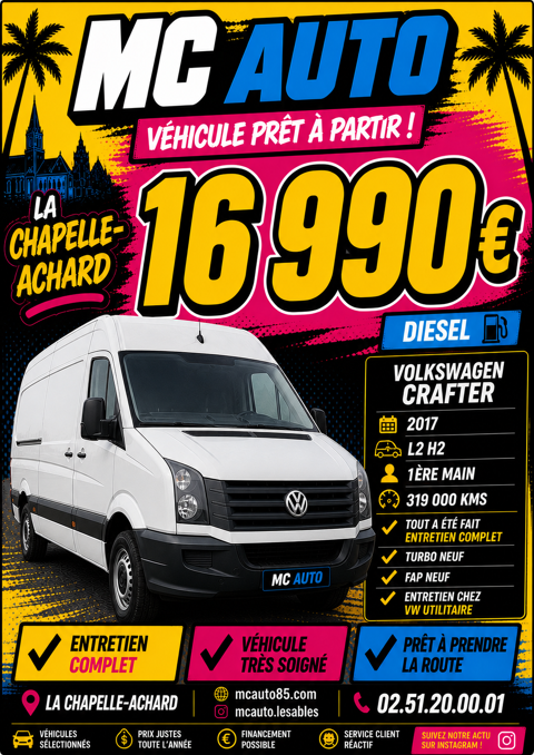 Volkswagen Crafter L2H2 140 boite 6 business line 2017 occasion Les Sables-d'Olonne 85180