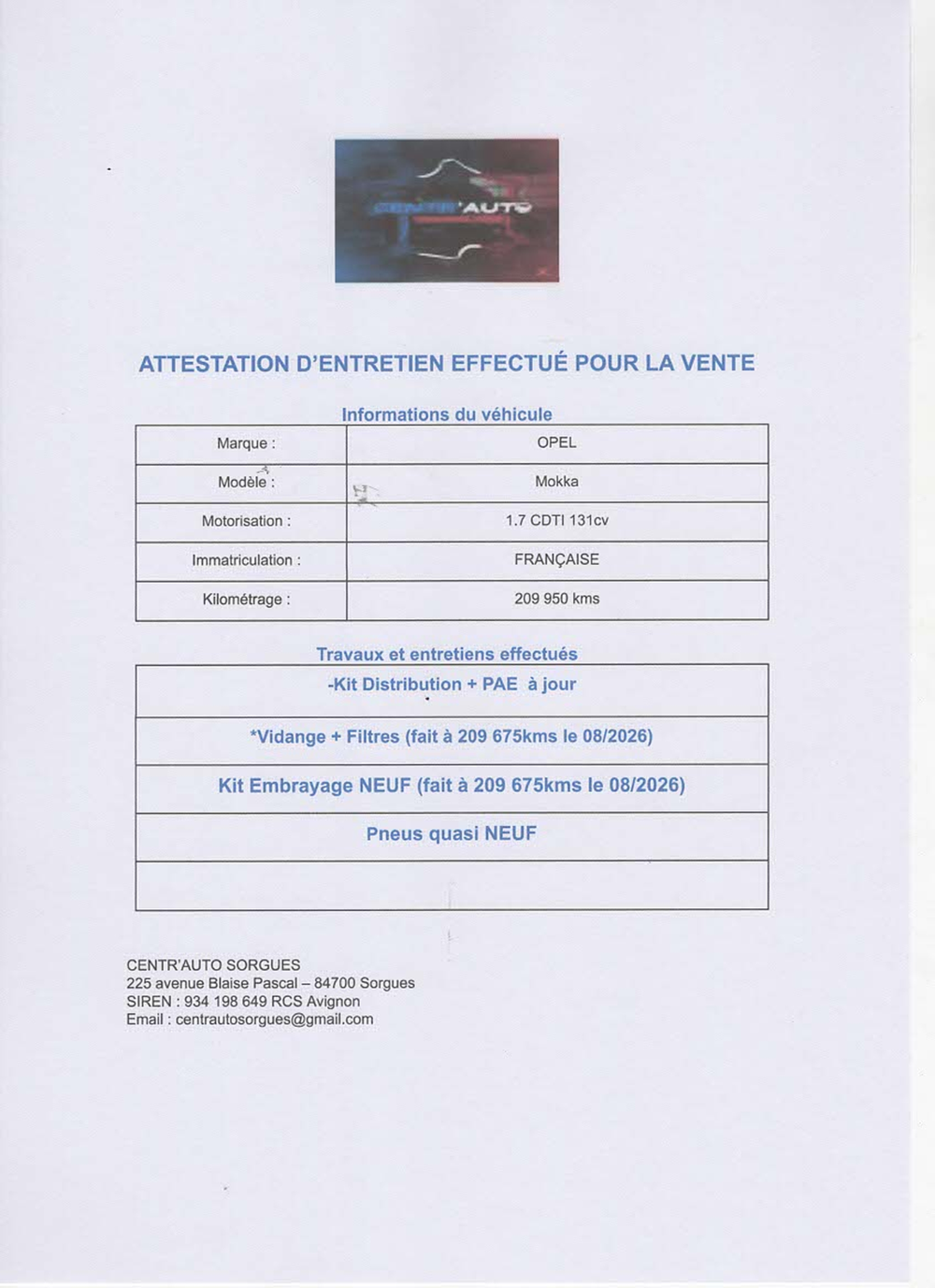 Mokka (I) 1.7 CDTI 131cv Kit Embrayage NEUF 2014 occasion 84700 SORGUES