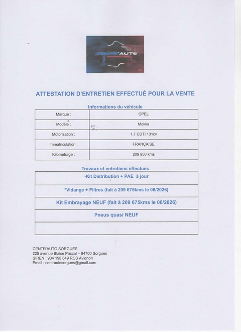 Mokka (I) 1.7 CDTI 131cv Kit Embrayage NEUF 2014 occasion 84700 SORGUES