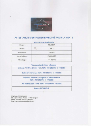 206 1.1i 60cv Pack Active Clim 2010 occasion 84700 SORGUES