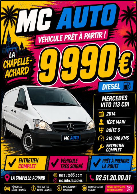 Mercedes Vito 113 CDI FG 2t8 LONG 1 ERE MAIN ENTRETENU EN GARAGE 2014 occasion Les Sables-d'Olonne 85180