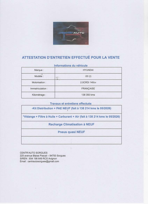 i30 (I) 2.0CRDi 140cv Pack Luxe Kit Ditrib NEUF 2008 occasion 84700 SORGUES