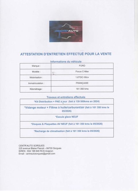Focus C-MAX 1.6Tdci 90cv 2008 occasion 84700 SORGUES