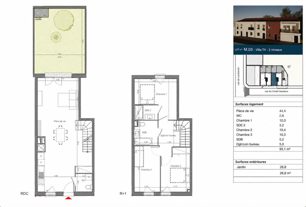 Villa T4  93,1 m² avec jardin privatif de 26,8 m²