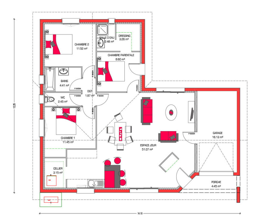 Sur un terrain constructible de 410 m² dans une rue calm....