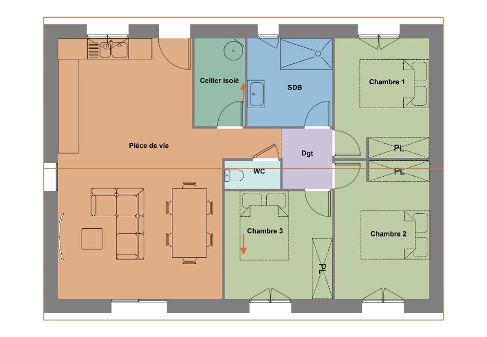 vente Maison - 3 pièce(s) - 59 m² Questembert (56230)