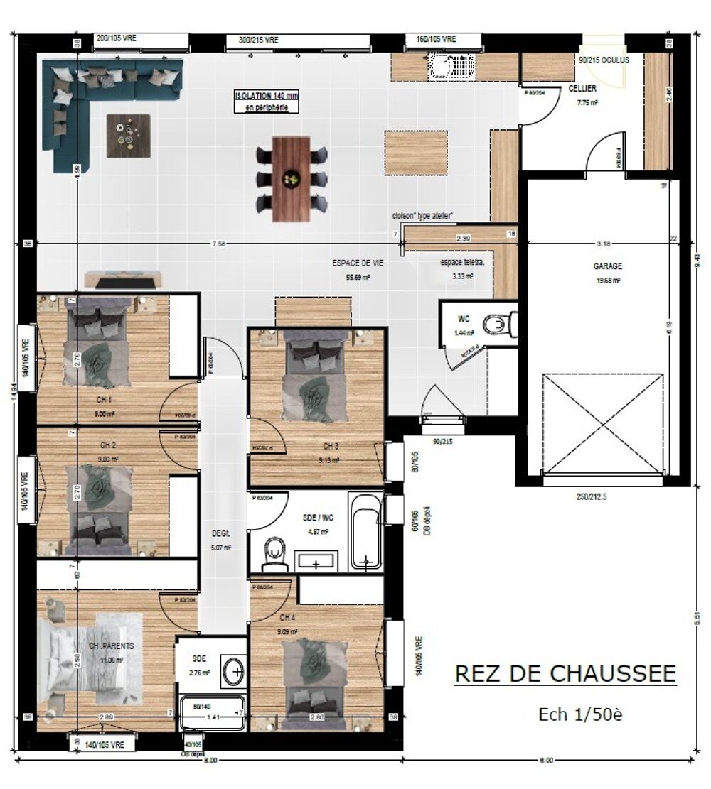 MAISON À CONSTRUIRE DE 128 M² À CERNUSSON AVEC 7 PIÈCES<....