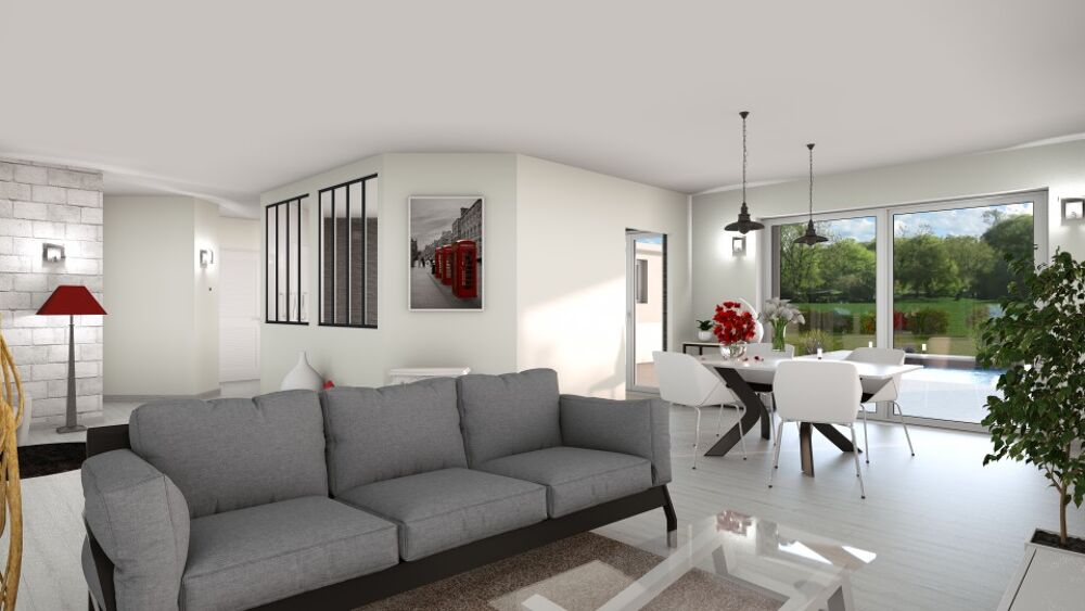 Ce modèle de maison de plain-pied de 145 m² possède de n....