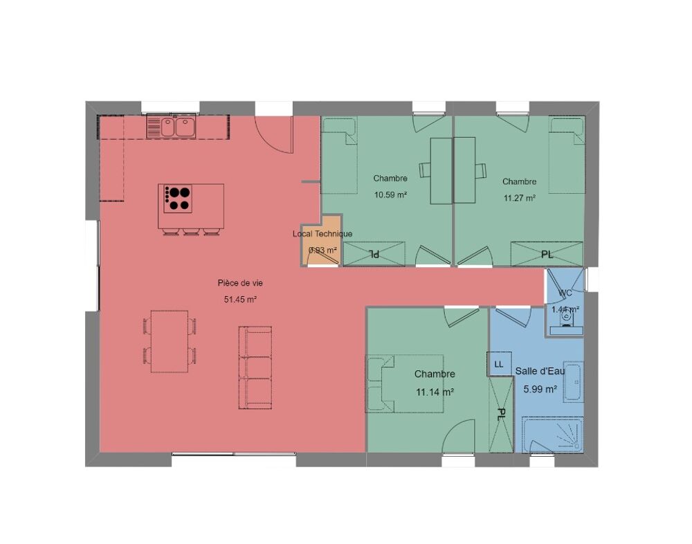 Villa contemporaine de plain-pied - 90 m² Décou....
